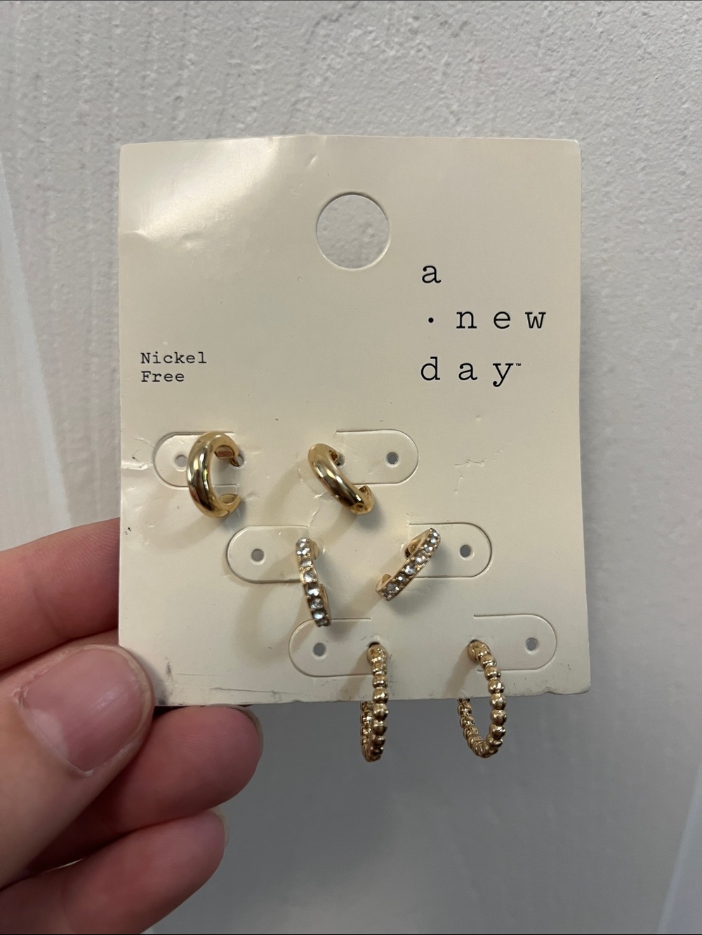 a new day Gold Hoop Earring Set with Rhinestone and Textured Hoops